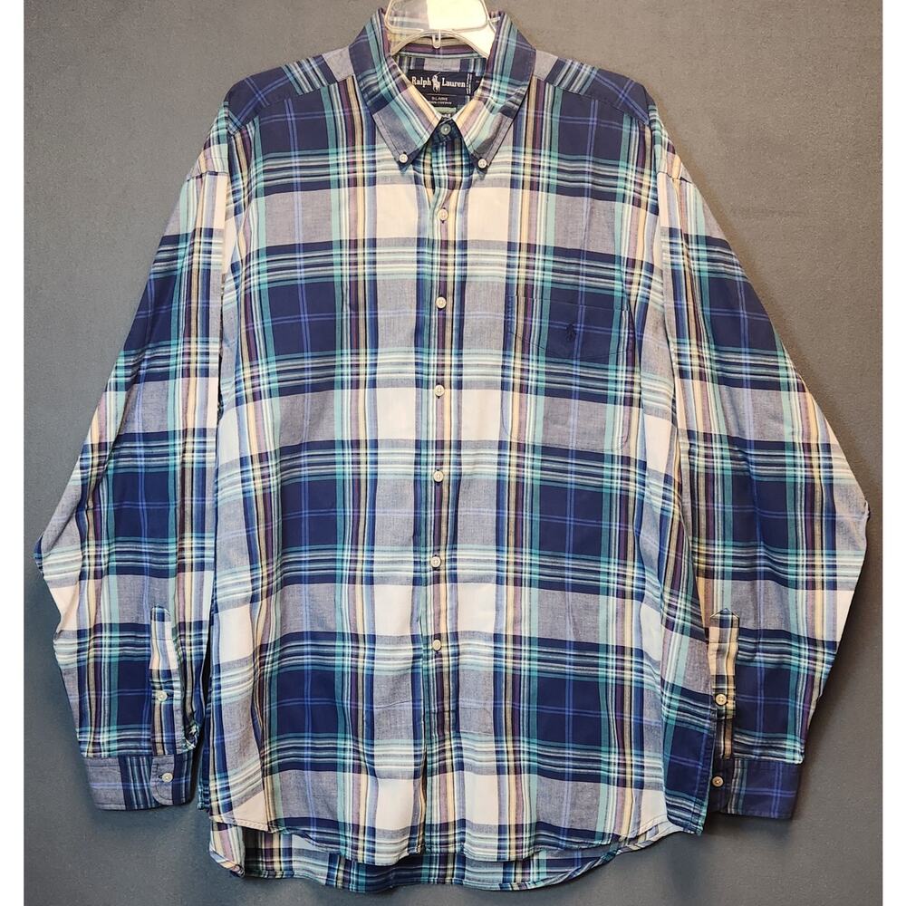 Ralph Lauren Mens XXL 2X‎ Button-up Long Sleeve Shirt Cotton Plaid Lightweight